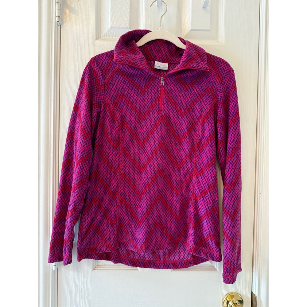 Columbia Women's Medium Quarter Zip Fleece Purple Pink Chevron Pullover